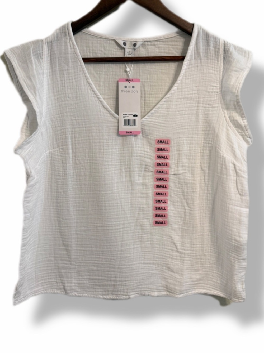 NWT Three Dots Double Gauze White Top – Small